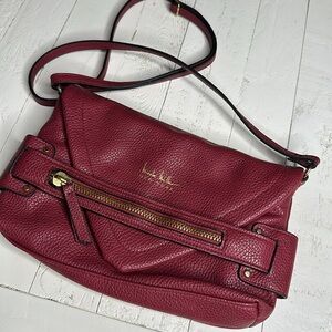 Nicole Miller Laura Small Crossbody Handbag with Adjustable Strap cranberry
